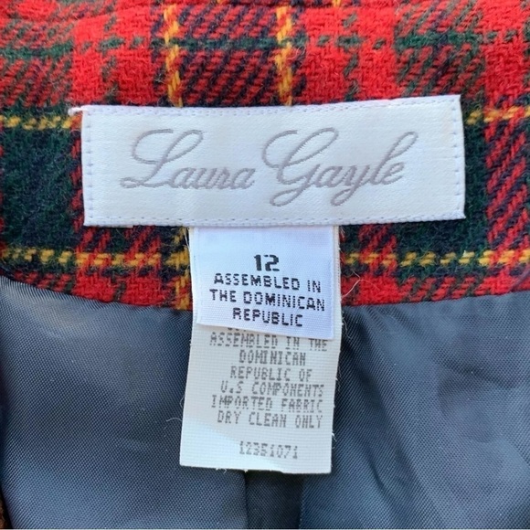 Laura Gayle Wool Blend Plaid Gingham Buttoned Blazer Jacket Red Navy Size 12 - Picture 5 of 6